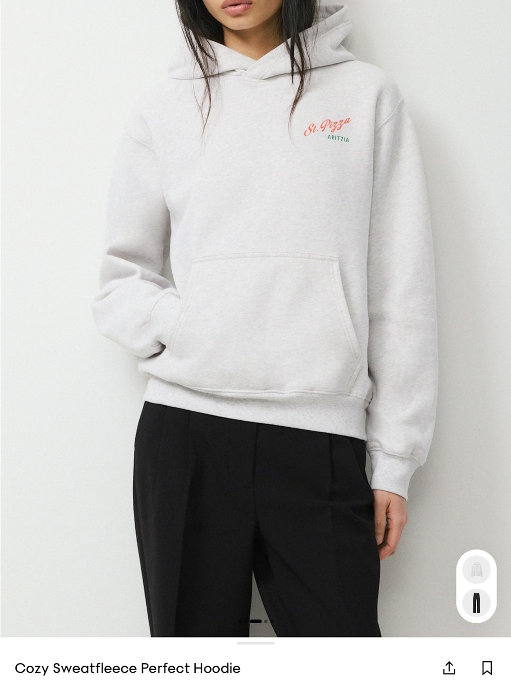 Aritzia Light Gray Cozy Sweatfleece Perfect Hoodie St. Pizza, New Orleans, M